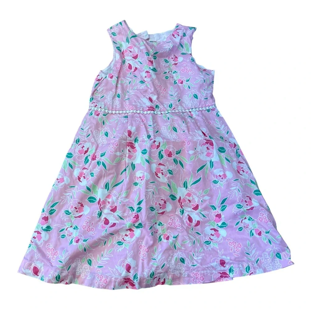 Crown & Ivy Floral Sleeveless Dress Kids Pink Scalloped Trim Bow Back SIZE 8‎